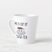 Een beker met positieve thee latte mok (Linkerhoek)