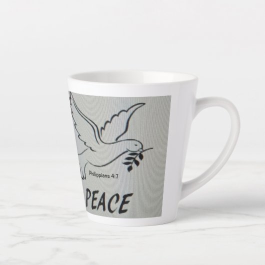 Een beker met vredesduif en schriftuur latte mok (Rechts)