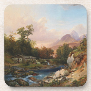 Een berglandschap met een smederij bier onderzetter