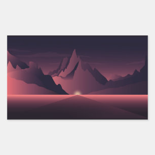 Een bergzonsondergang illustratie rechthoekige sticker