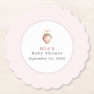 Een Bes Zoete Baby Aardbei Gingham Baby Shower  Kartonnen Onderzetters