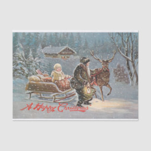 Een besneeuwde avond met de kerstman, het kind en tissuepapier