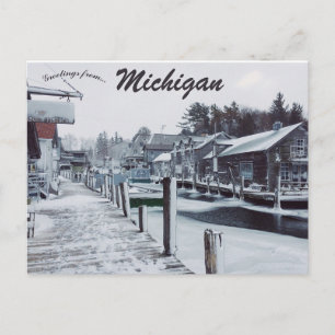 Een besneeuwde dag in Leland Michigan USA Briefkaart