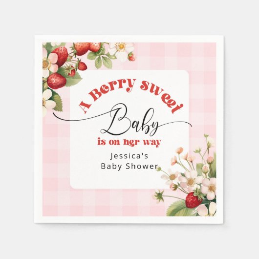Een beszoete baby aardbei baby shower servet (Voorkant)