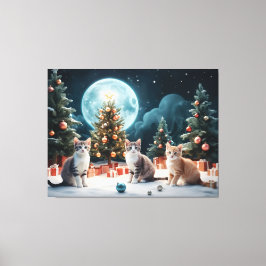 Een betoverende kerstnacht met Kittens Canvas Afdruk