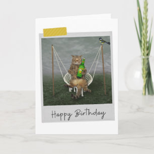 Een bier in de tuinkat Funny Birthday Card Kaart