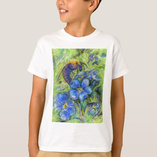 Een bijen en vergeet-me-niet-bloemen t-shirt (Voorkant)