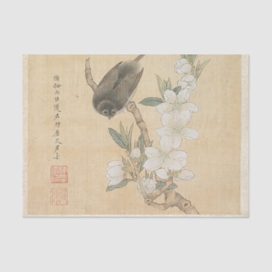 Een Bird and Peach Blossom Branch van Chen Hongsho Tissuepapier (Voorkant)