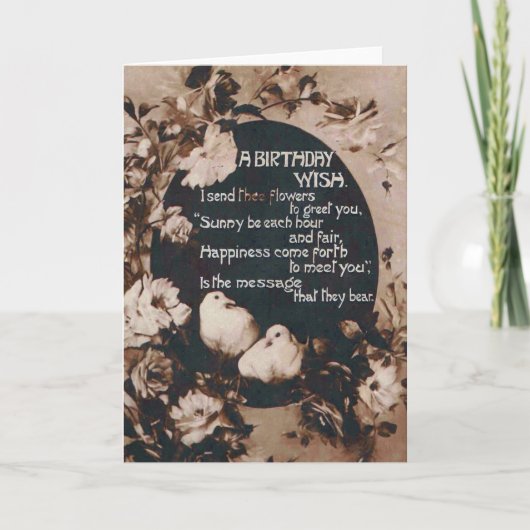 Een Birthday Wish Doves  Sepia Kaart (Voorkant)