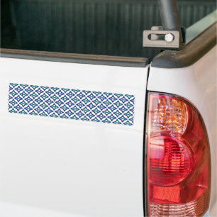Een blauw en groen patroon met een witte achtergro bumpersticker