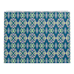 Een blauw en groen patroon met een witte achtergro kalender