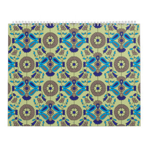 Een blauw en groen patroon op een groene achtergro kalender