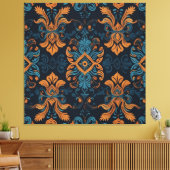 Een blauw en oranje patterned behang canvas afdruk (Insitu (Woonkamer))