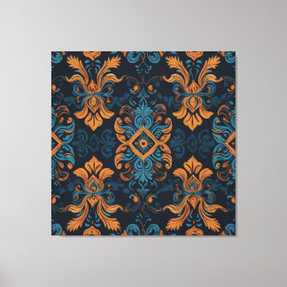 Een blauw en oranje patterned behang canvas afdruk