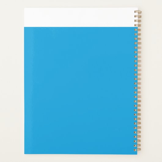 Een blauwe achtergrond met een zwarte en witte kat planner (Achterkant)