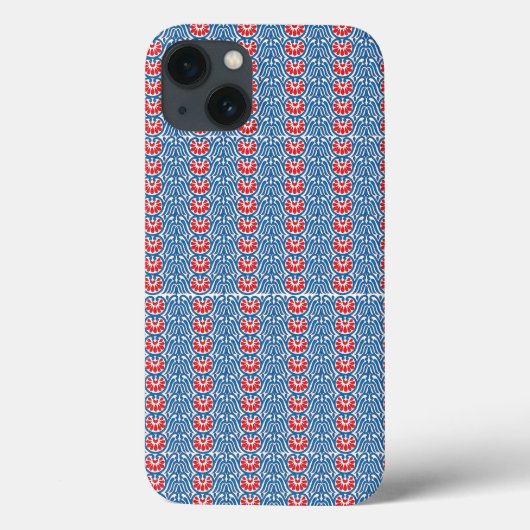 Een blauwe achtergrond met rode en witte design Case-Mate iPhone case (Achterkant)