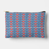 Een blauwe achtergrond met rode en witte design etui (Voorkant)