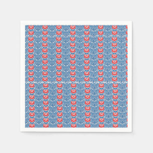 Een blauwe achtergrond met rode en witte design servet