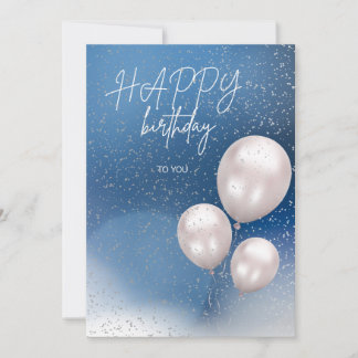 Een blauwe elegante verjaardagskaart met witte bal feestdagenkaart
