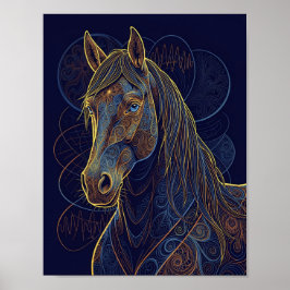 Een blauwe fractale paard droomt poster