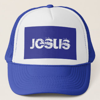 Een blauwe Jezus Trucker Hoed Trucker Pet