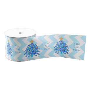 Een blauwe kerstboom kleurrijke feestdag Chevron Grosgrain Lint