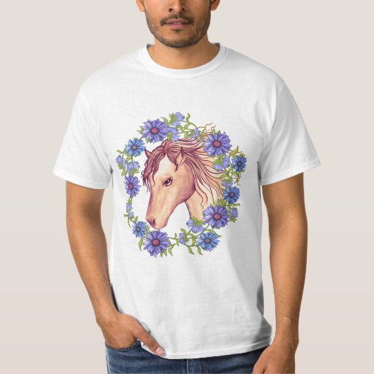 Een Blauwe Madeliefjes Paard T-shirt (Voorkant)