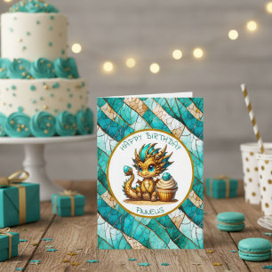 Een Blauwgroen en Gouden Draak Gepersonaliseerde J Kaart