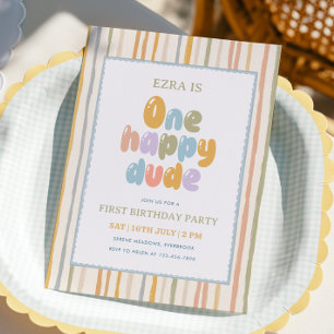 Eén blije vent pastel strepen 1e verjaardag kaart