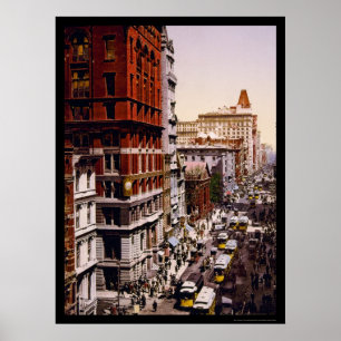 Een blik op Broadway in New York City, 1900 Poster