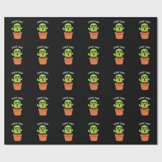 Een blik op Sharp Funny Cactus Pun Dark BG Cadeaupapier (Vlak)