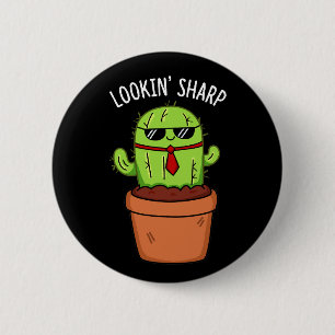 Een blik op Sharp Funny Cactus Pun Dark BG Ronde Button 5,7 Cm