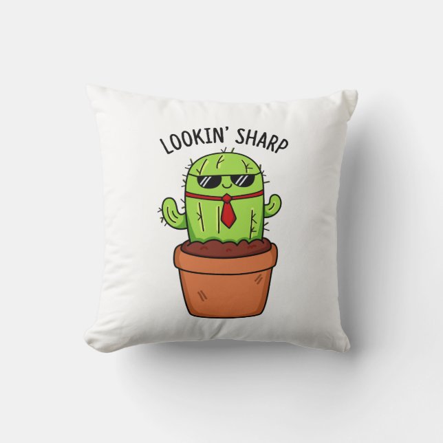 Een blik op Sharp Funny Cactus Pun Kussen (Voorkant)
