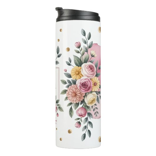 Een bloemenmama met roze rozen thermosbeker (Geroteerd rechts)