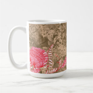 Een bloemig ontwerp met levendige roze pioenen op koffiemok