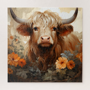 Een bloemige Highland-koserie ontwerp 2 Legpuzzel