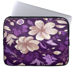 Een bloemmotief met paarse achtergrond laptop sleeve