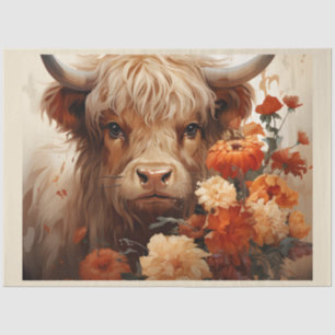 Een bloemrijke Highland Koe serie Design 1 Tissuepapier