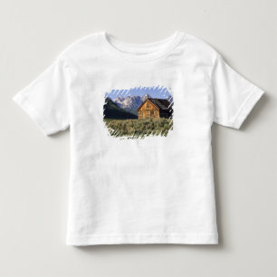 Een blokhut en de Sawtooth Mountains in Kinder Shirts