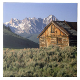 Een blokhut en de Sawtooth Mountains in Tegeltje