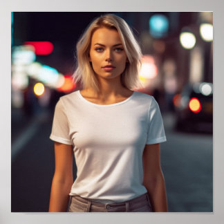 Een blond model met een Gildan tshirt Poster