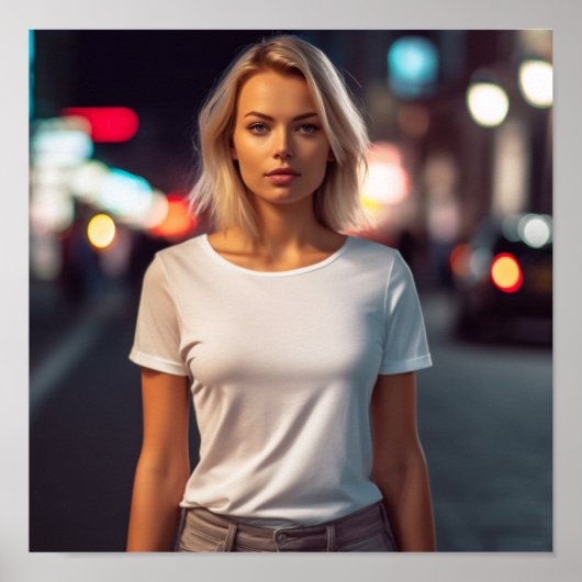 Een blond model met een Gildan tshirt Poster (Voorkant)