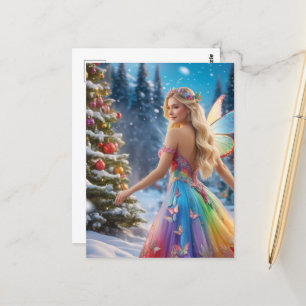 Een blonde vrouw fee en kerstboom briefkaart