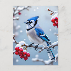 Een  Blue Jay op een Snowy Branch Christmas Feestdagenkaart