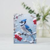 Een Blue Jay op een Snowy Branch Christmas Feestdagenkaart (Staand voorkant)