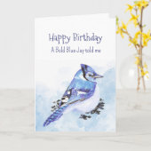 Een Blue Jay persoonlijkheid Verjaardag Fun Bird Kaart (Gele Bloem)