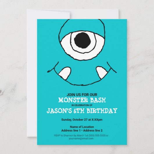 Een Blue Monster Bash! Schattigee Monster Party no Kaart (Voorkant)