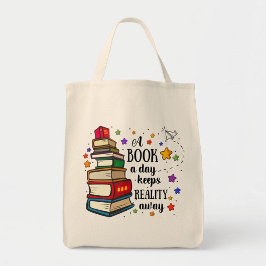 Een boek per dag houdt de realiteit weg tote bag (Voorkant)