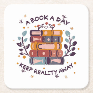 Een boek per dag houdt de realiteit weg vierkante kartonnen onderzetter