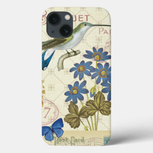 Een boeket van Blauwe Bloemen, Vogels en Vlinders iPhone 13 Hoesje